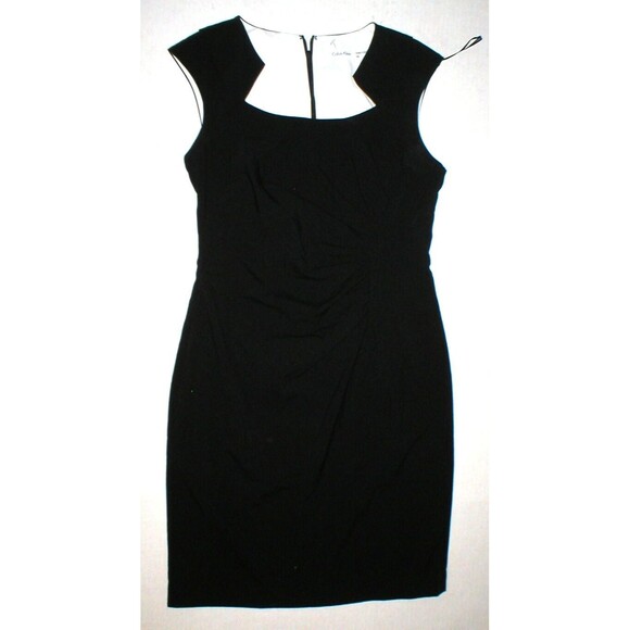 New Calvin Klein 10 Womens Sheath Dress Black Work Date Ruched Waist Cap Sleeves - Picture 3 of 8